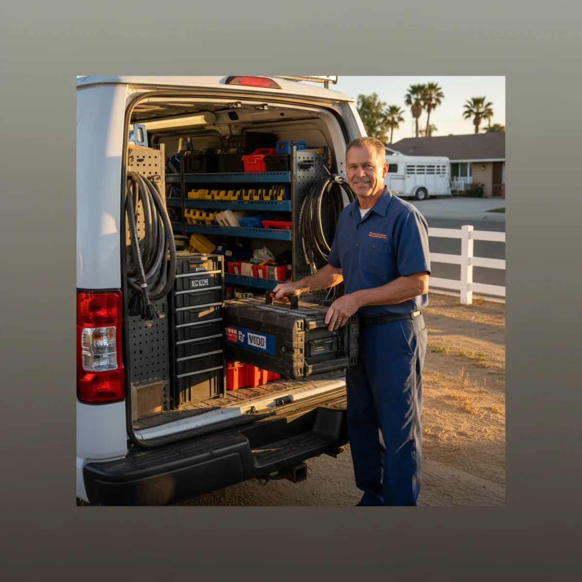 Norco Plumbing Pros team loading equipment into a service van